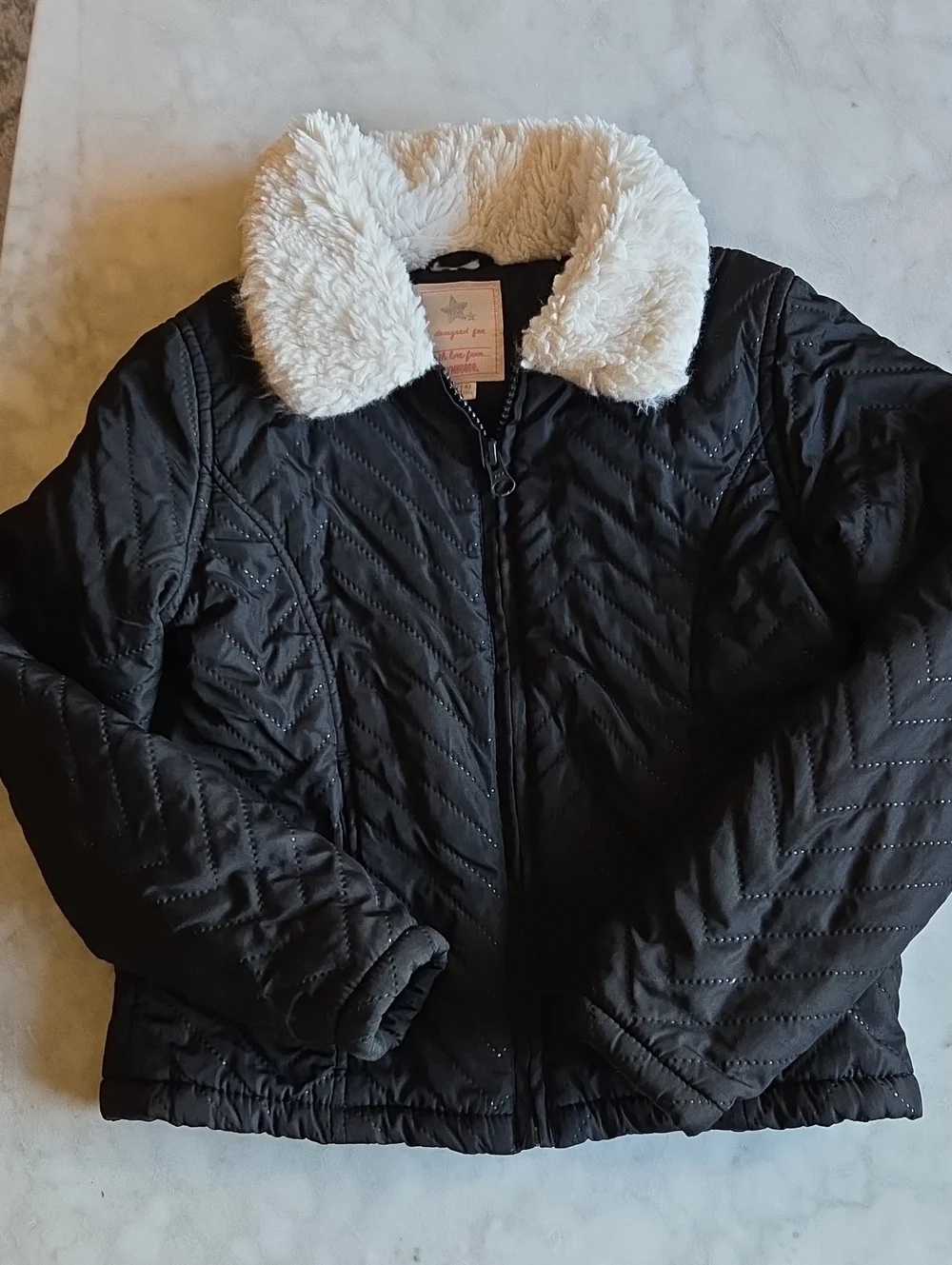Gymboree Quilted Black Jacket with Faux Sherpa Collar